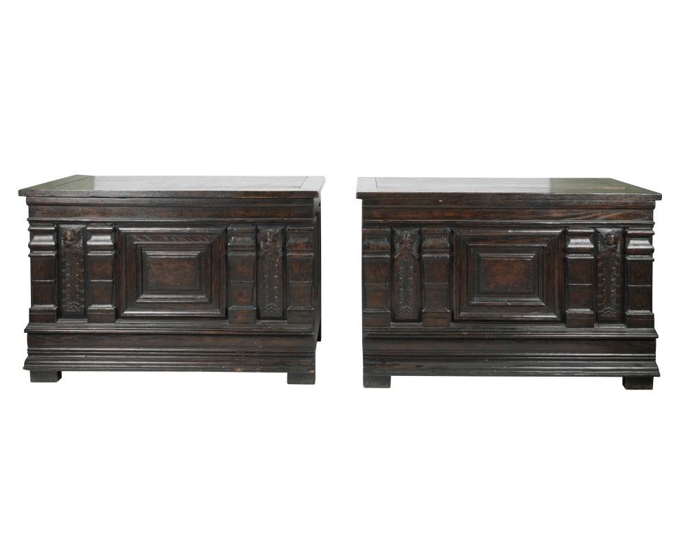 PAIR OF CARVED OAK CHESTSwith hinged