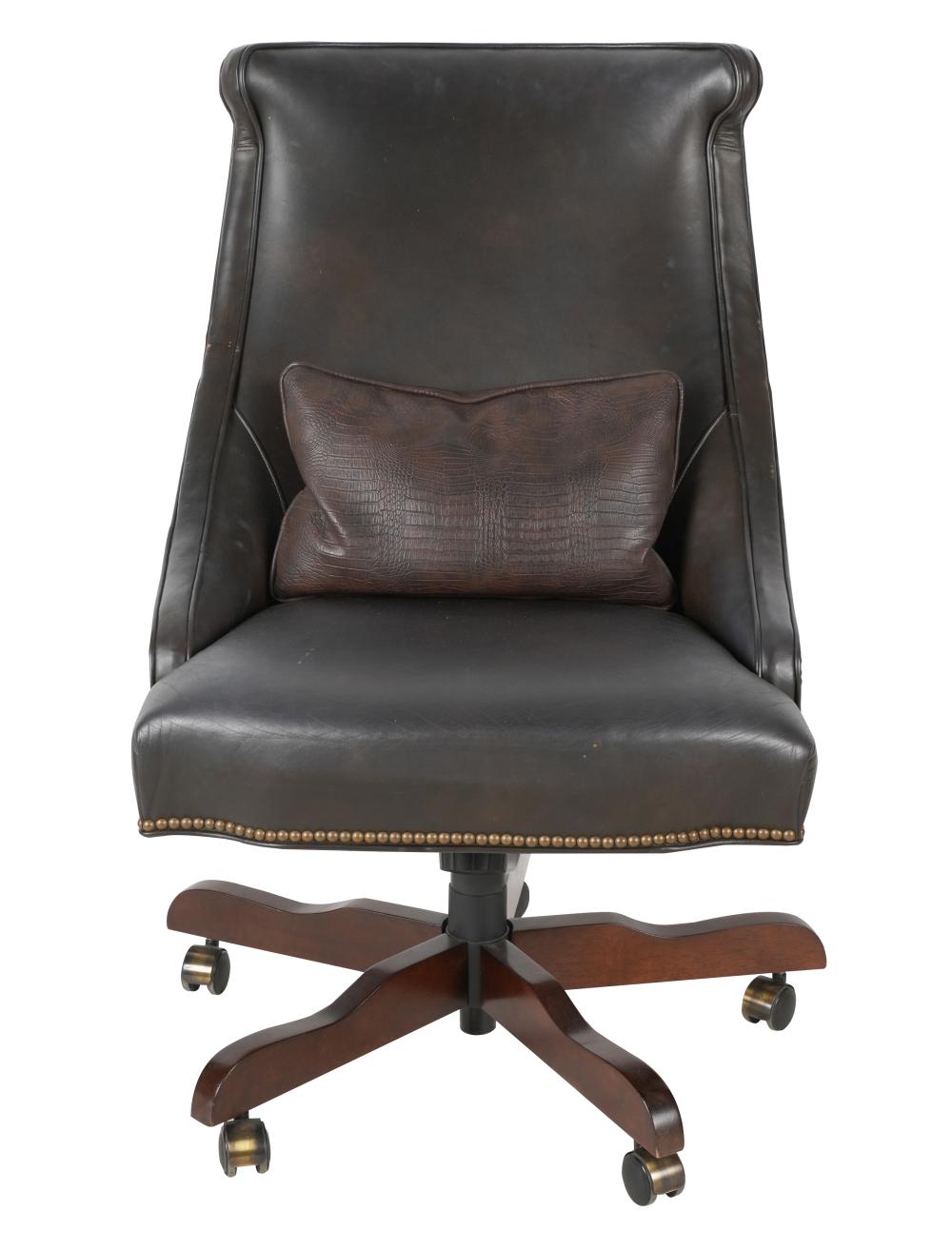 BROWN LEATHER SWIVEL OFFICE CHAIRadjustable 331513