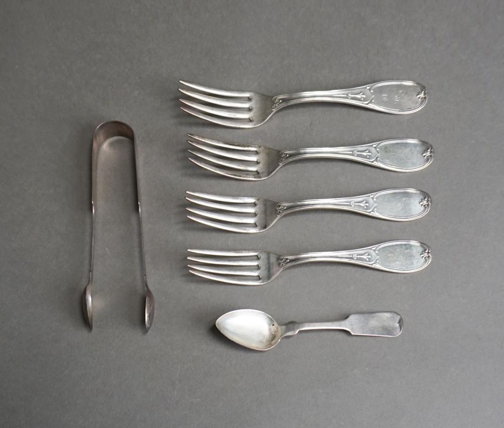 FOUR AMERICAN COIN SILVER FORKS,