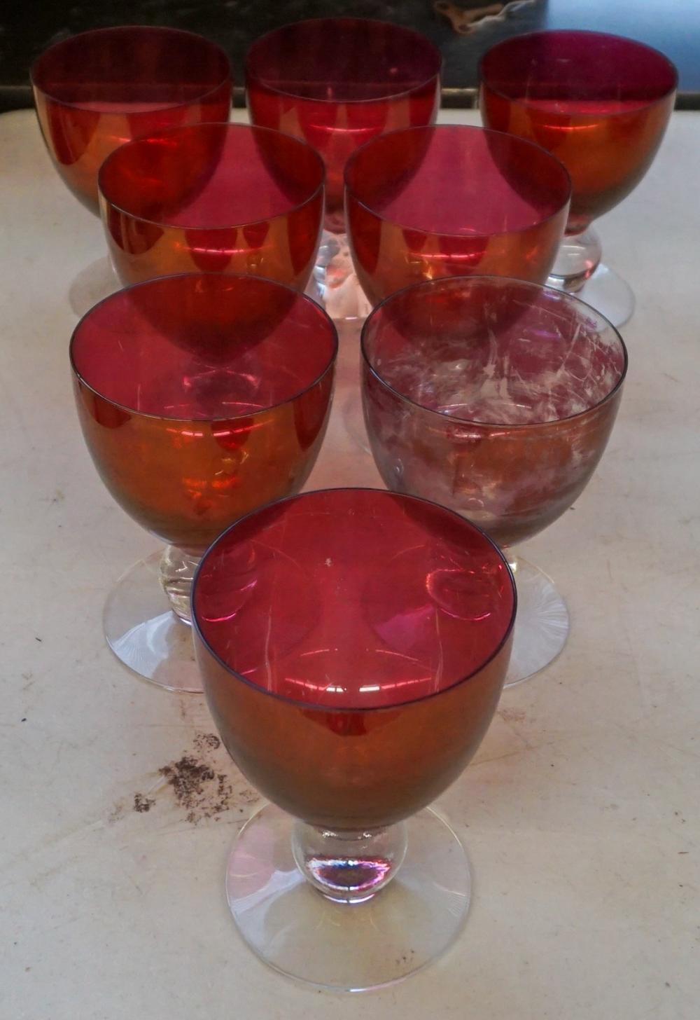 SET OF EIGHT CRANBERRY TO CLEAR