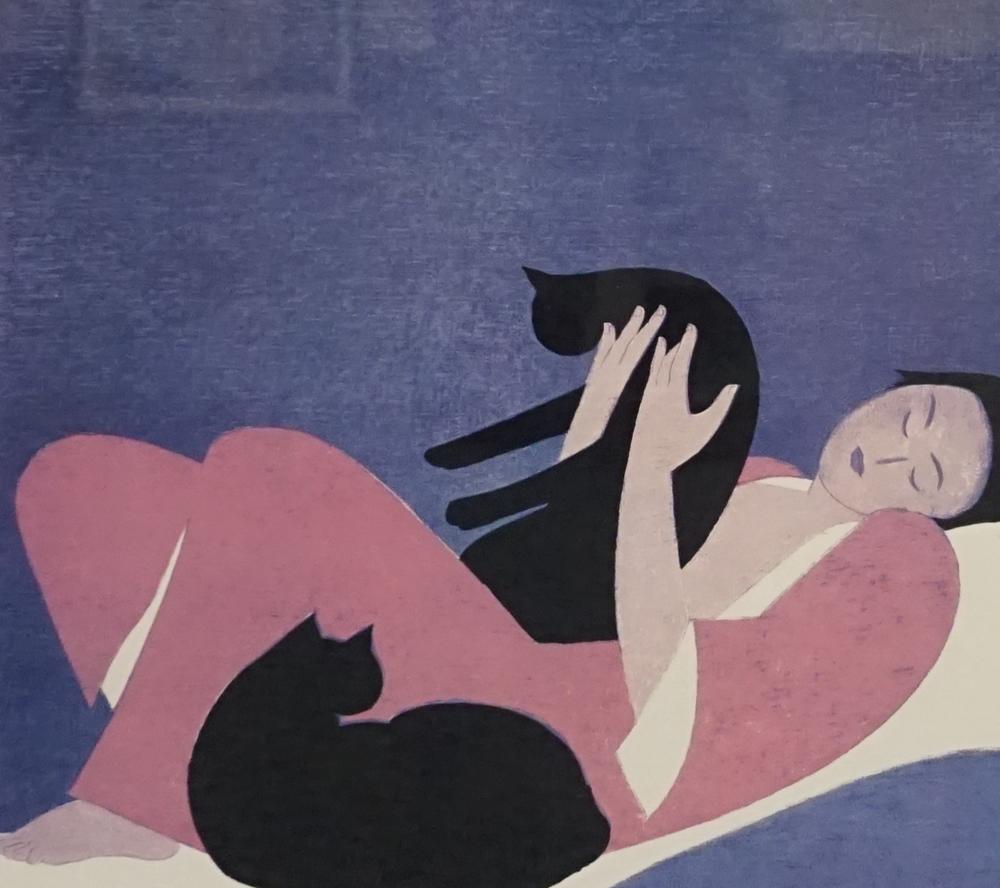 AFTER WILL BARNET, WOMAN AND CATS,