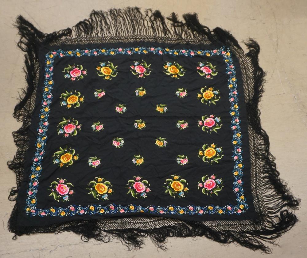 CHINESE EMBROIDERED SILK SHAWL,