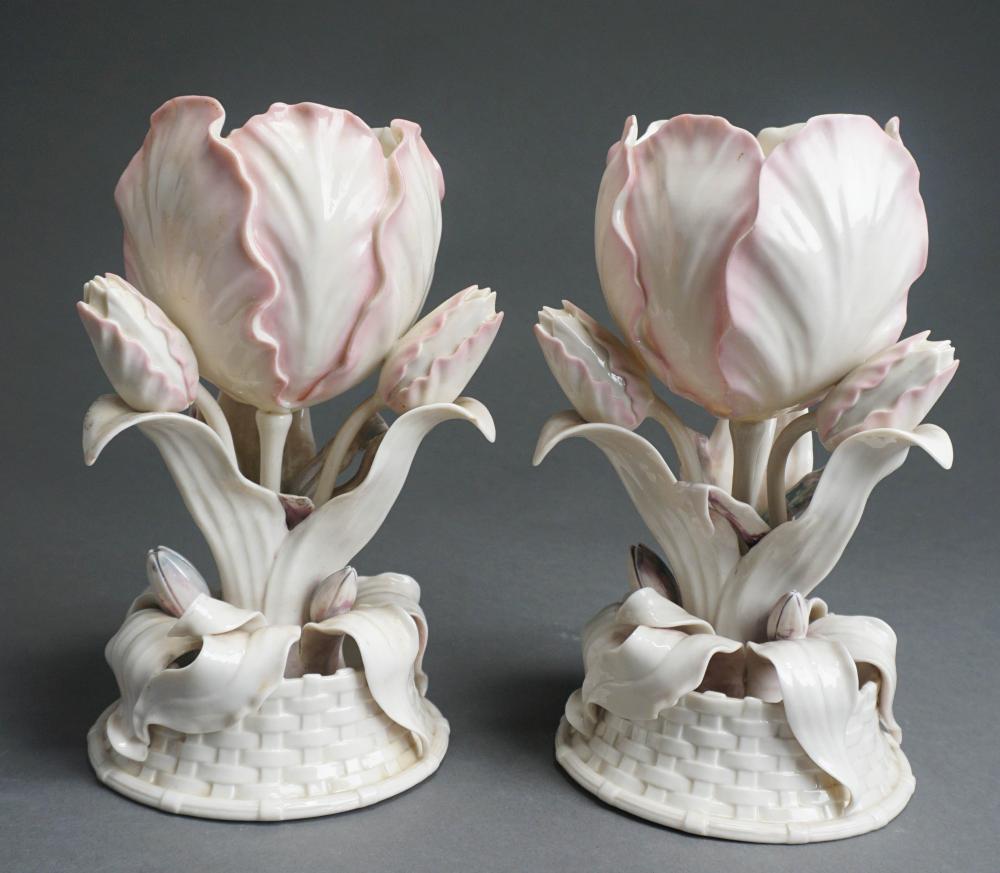 PAIR BELLEEK PORCELAIN FLOWER FORM 33177f