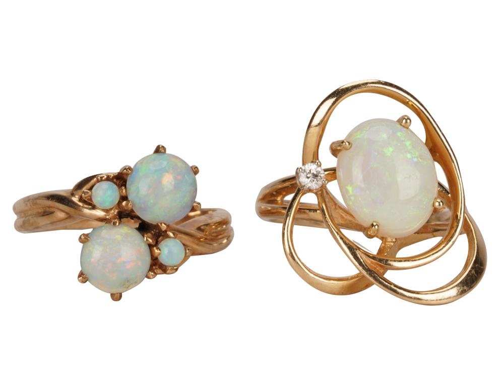 TWO YELLOW GOLD & OPAL RINGSthe