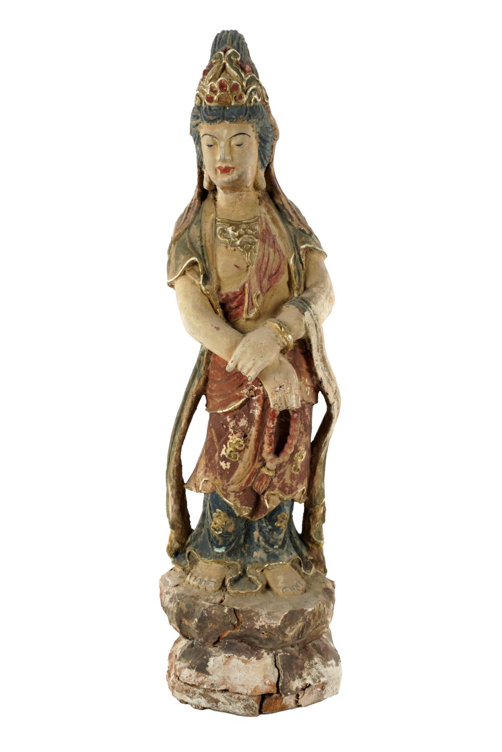 CHINESE CARVED WOOD GUANYIN FIGUREwith 3317f6