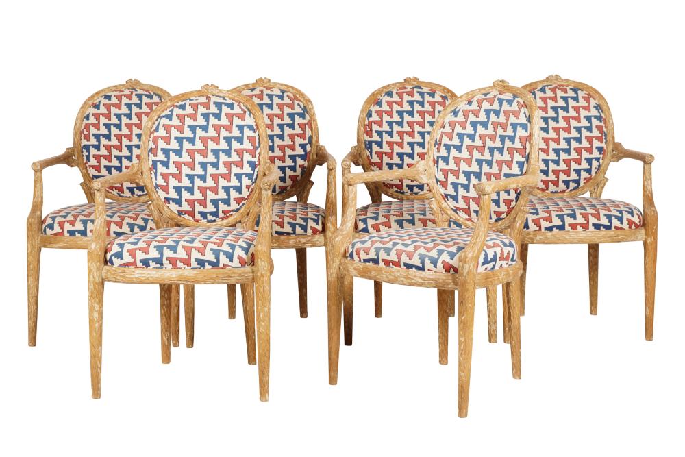 SIX FAUX BOIS DINING ARMCHAIRScontemporary;