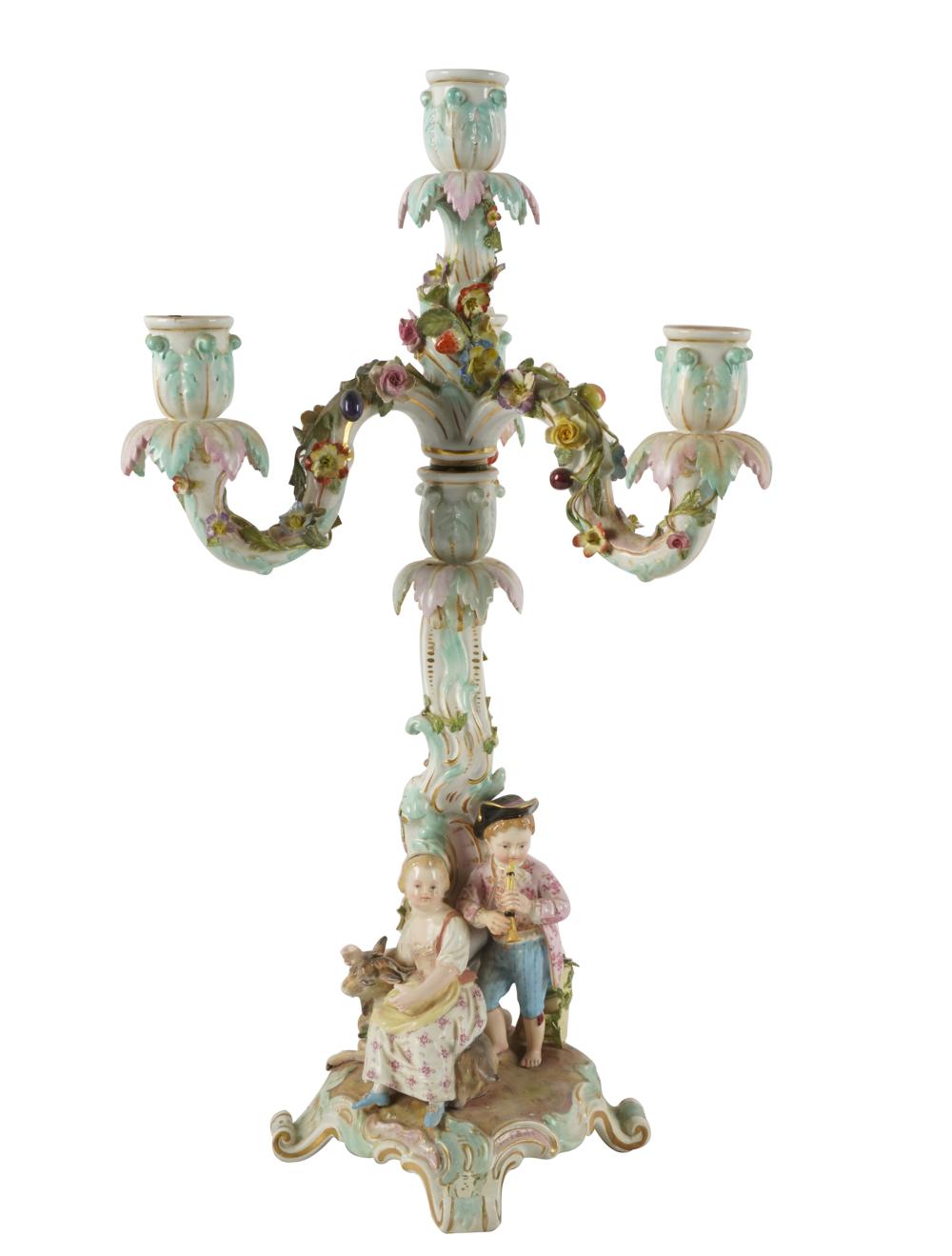 MEISSEN PORCELAIN FOUR LIGHT CANDELABRUMblue 33181f