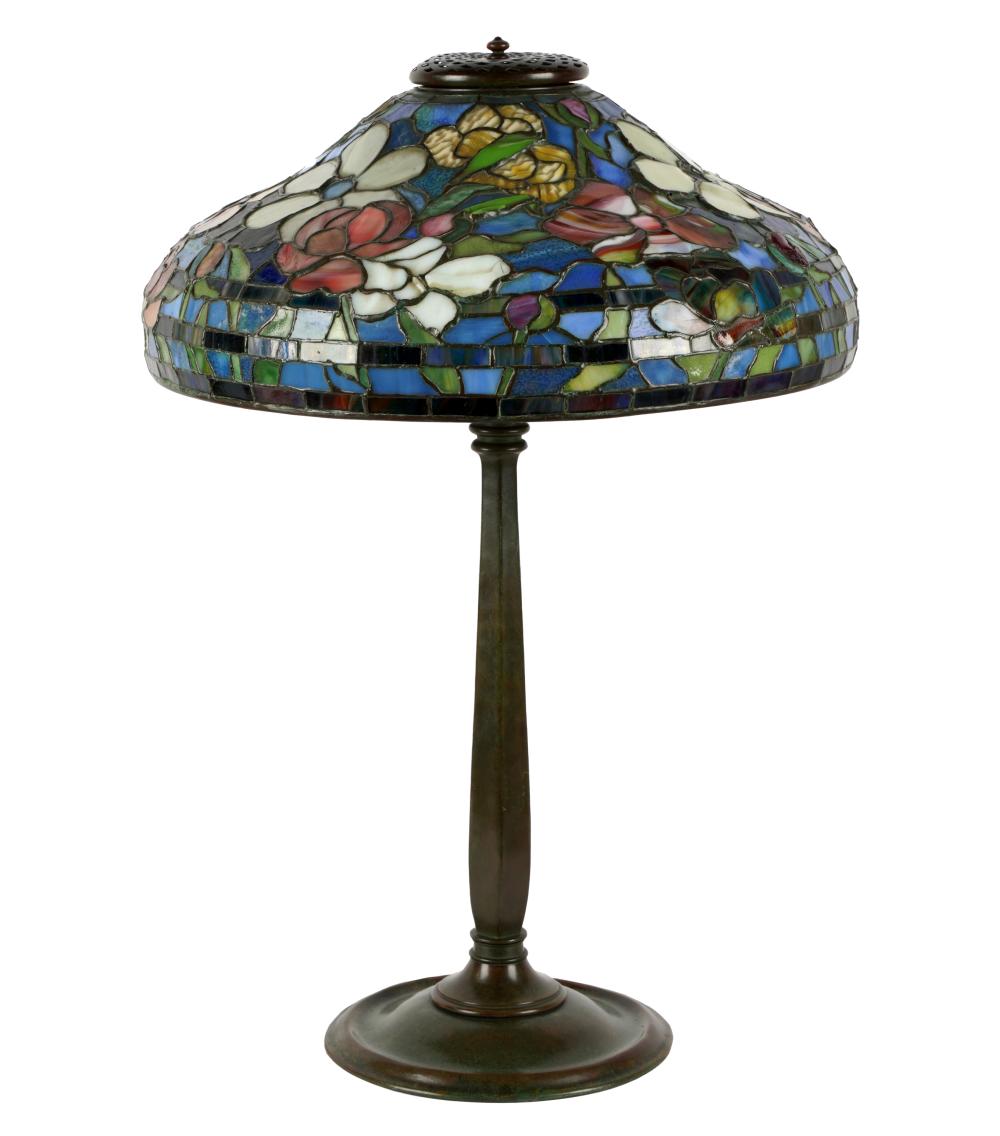 TIFFANY STUDIOS BRONZE & LEADED GLASS