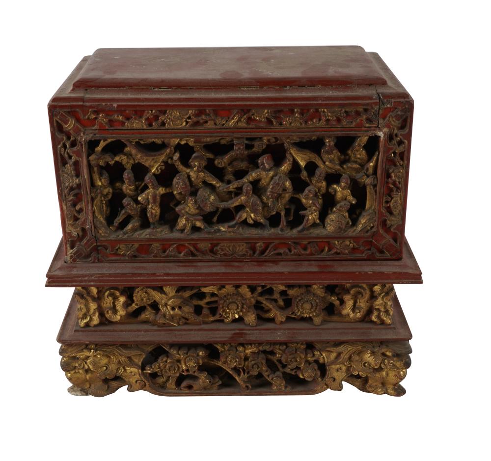 CHINESE RED & GILT CARVED WOOD