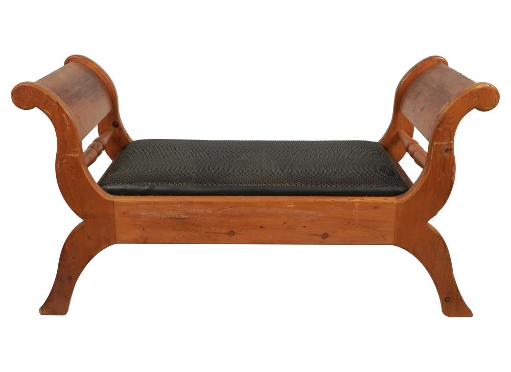 PINE BENCHwith woven leather seat;