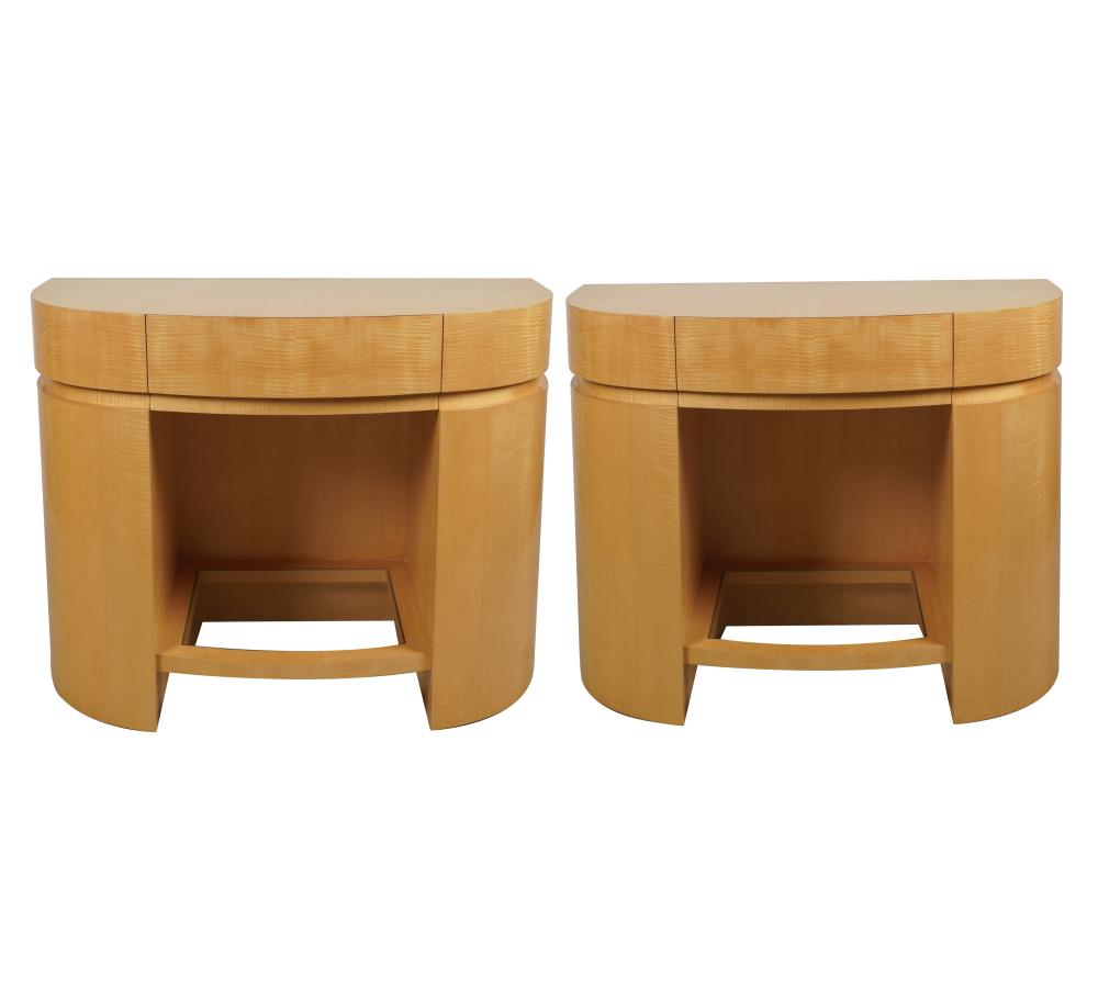 PAIR OF BLONDE WOOD CONSOLEScontemporary;
