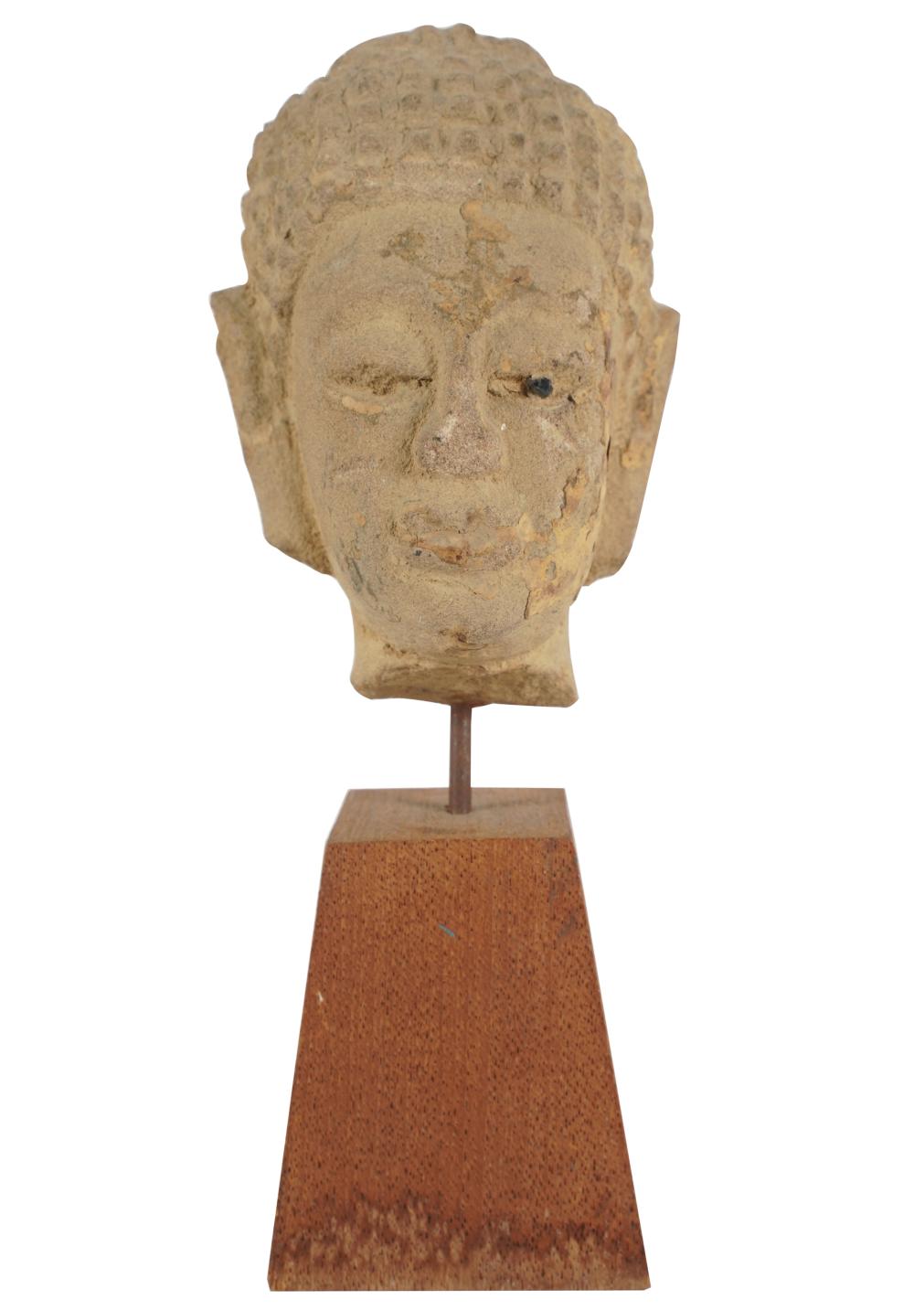 CARVED STONE HEAD OF BUDDHAmounted to