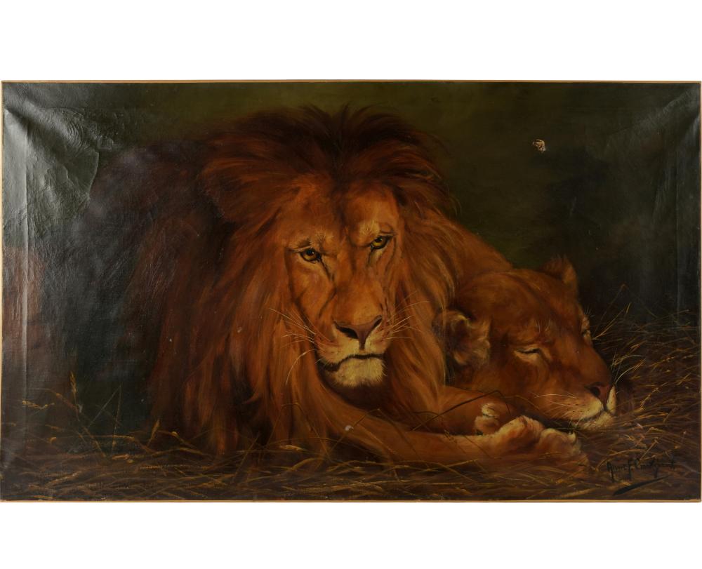 LION PAINTINGoil on canvas signed 331925