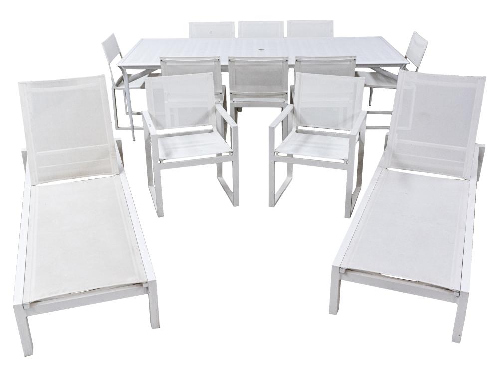 GROUP OF WHITE-PAINTED METAL PATIO FURNITUREan