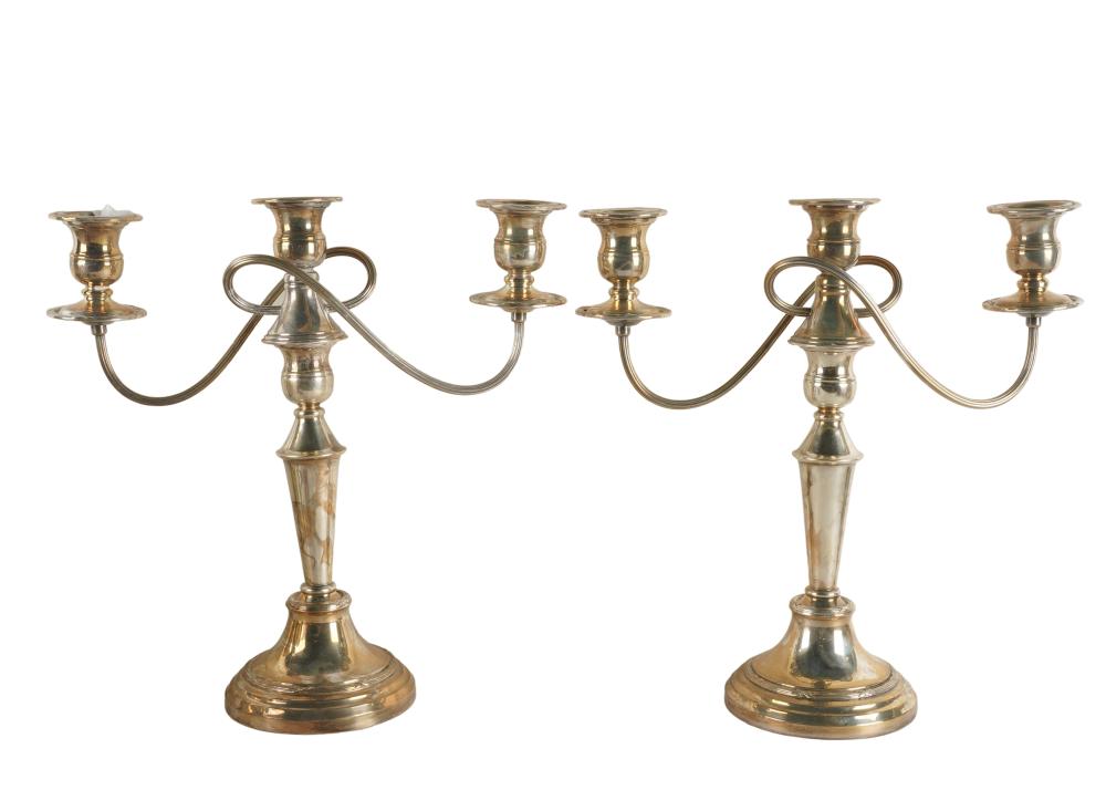 PAIR OF SILVERPLATE THREE-LIGHT