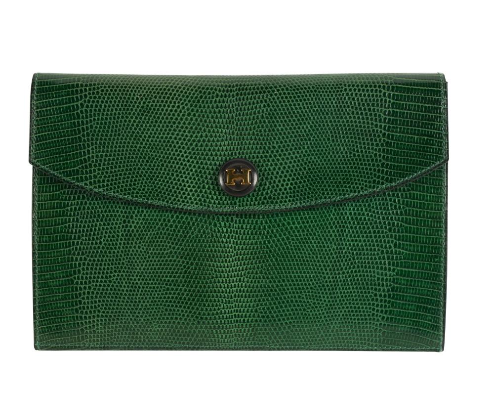 HERMES RIO H CLUTCH, GREEN LIZARDcirca