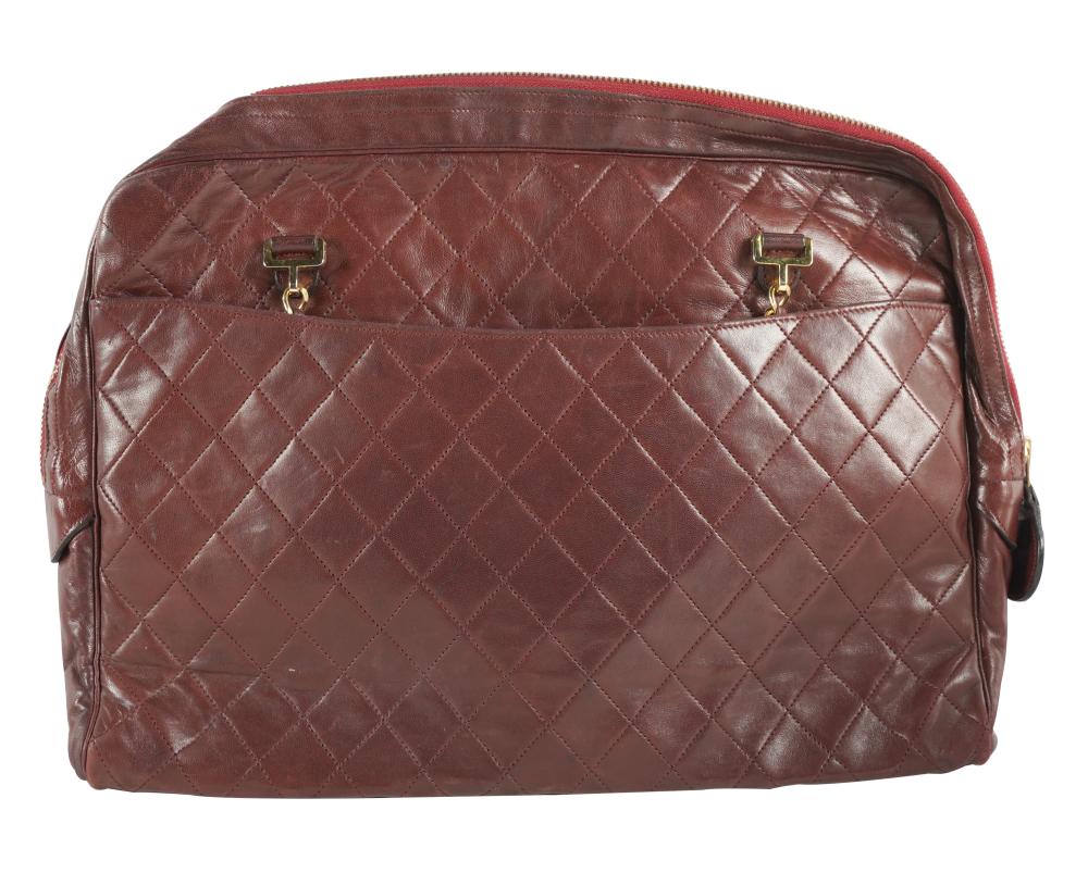 CHANEL RED LAMBSKIN ZIP TOP HANDBAGserial