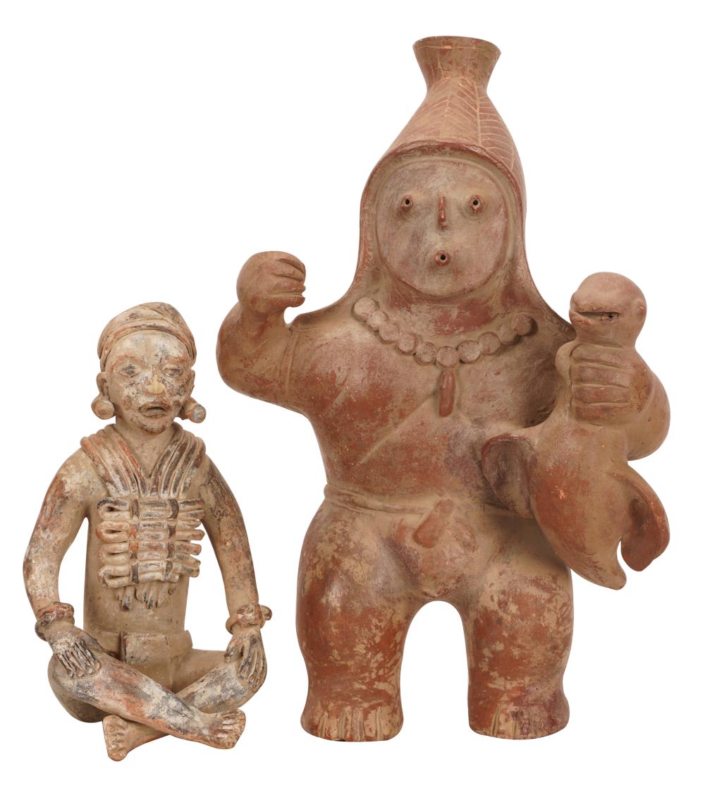 TWO PRIMITIVE-STYLE POTTERY FIGURESunmarked;