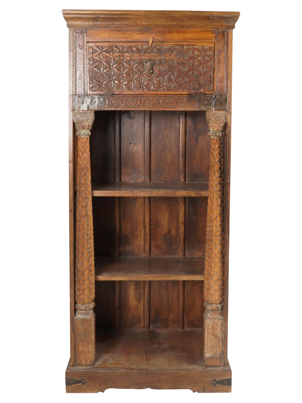 RUSTIC CARVED WOOD CABINETwith a drop