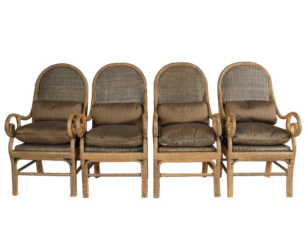 FOUR WICKER ARMCHAIRSunsigned;