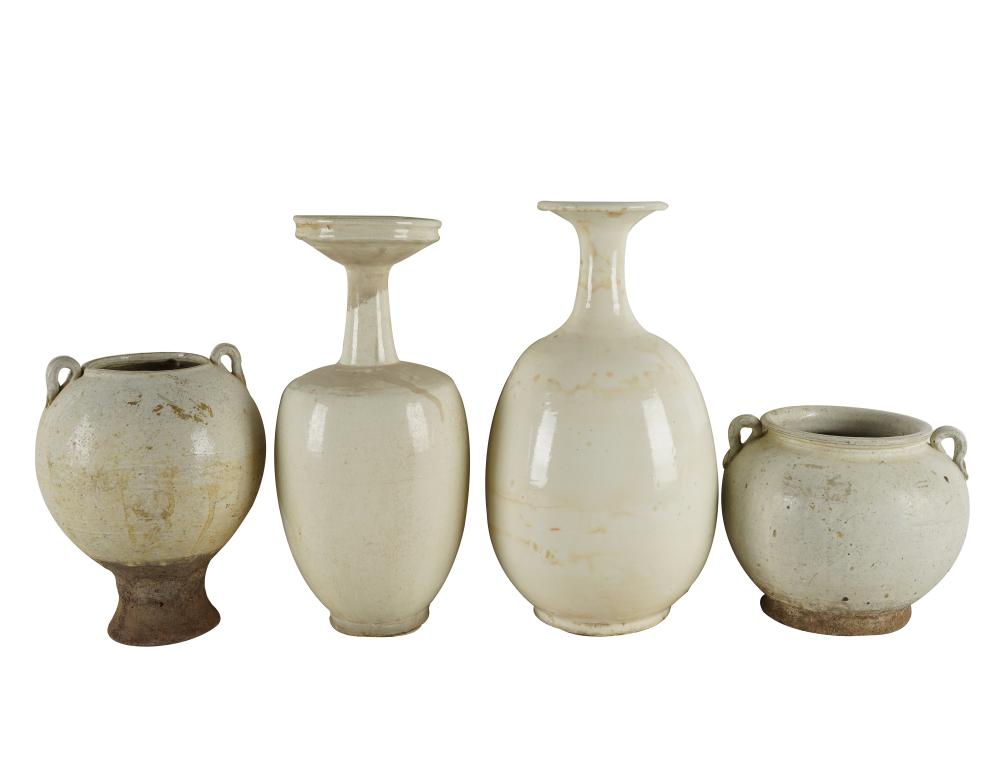 FOUR CHINESE WHITE-GLAZED POTTERY