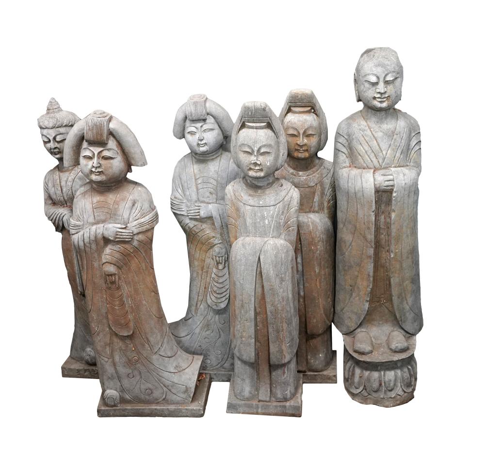 SIX CAST CEMENT CHINESE FIGURESstained 331b39