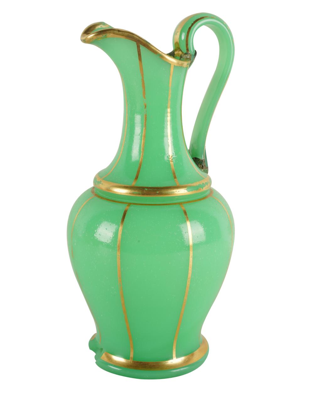 GILT DECORATED GREEN GLASS EWERProvenance  331b50