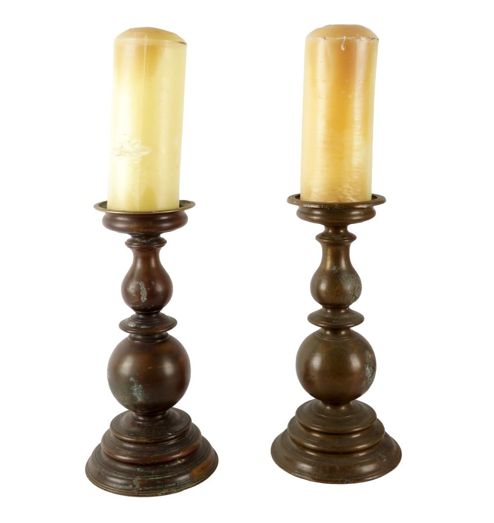 PAIR OF BRASS PRICKET CANDLESTICKSeach