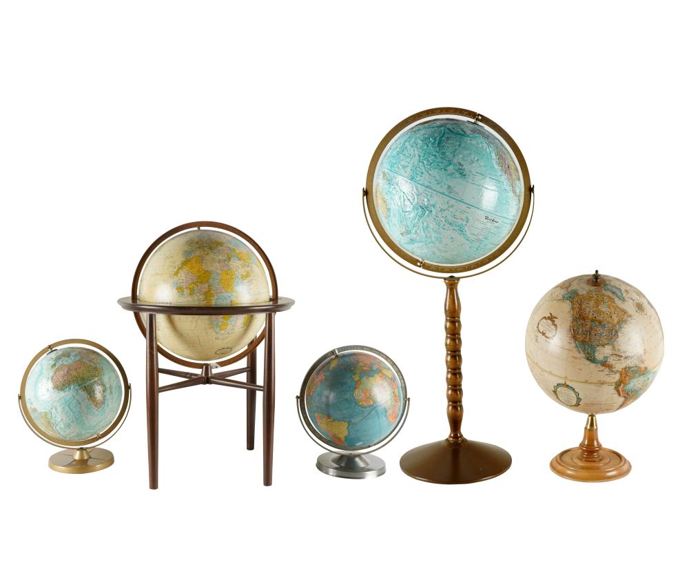 FIVE TERRESTRIAL GLOBESeach on stand;