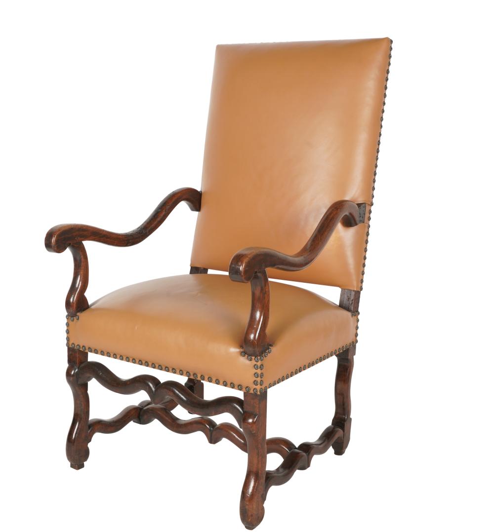 BAROQUE-STYLE OAK & LEATHER ARMCHAIRProvenance: