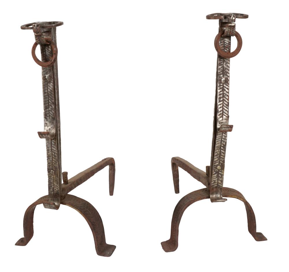 PAIR OF CAST-IRON CHENETSdecorated