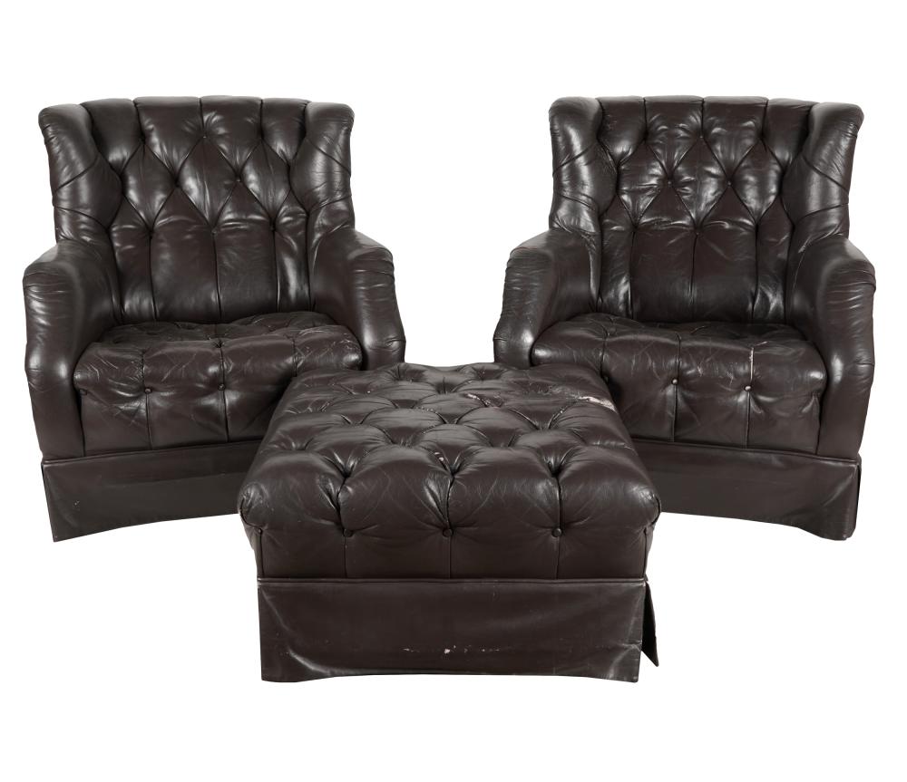 PAIR OF LEATHER CLUB CHAIRSunsigned;