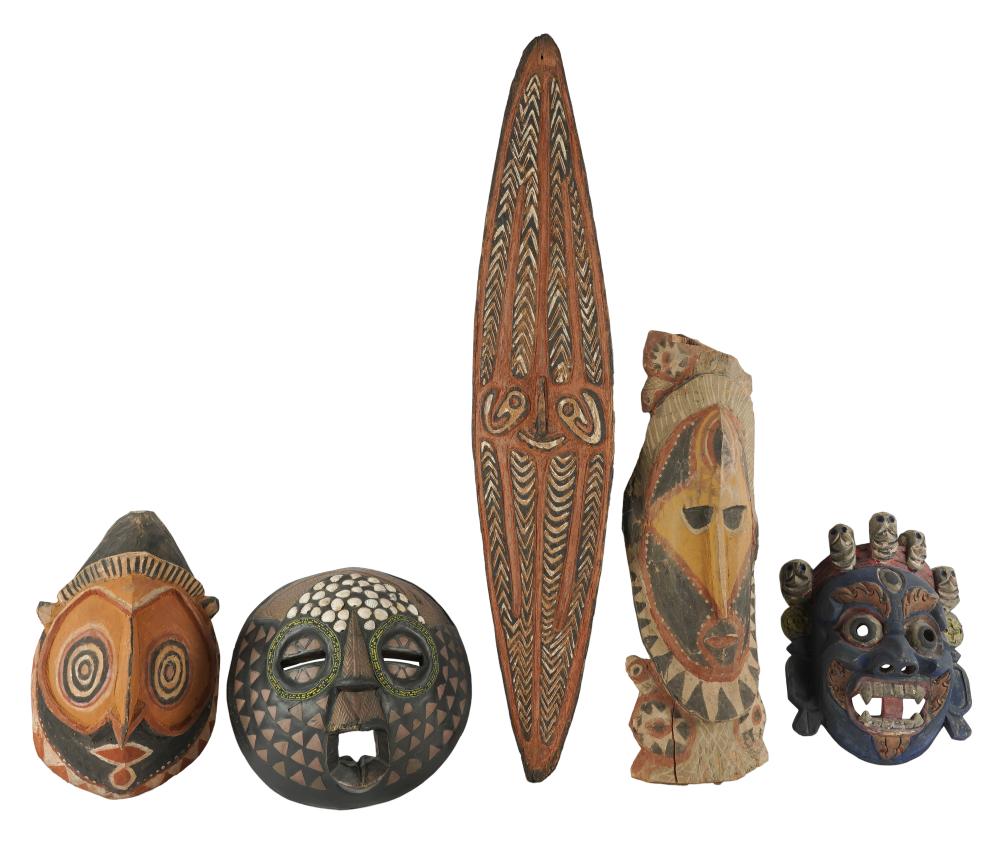 FIVE PAINTED WOOD CARVINGSNew Guinea 331c4a