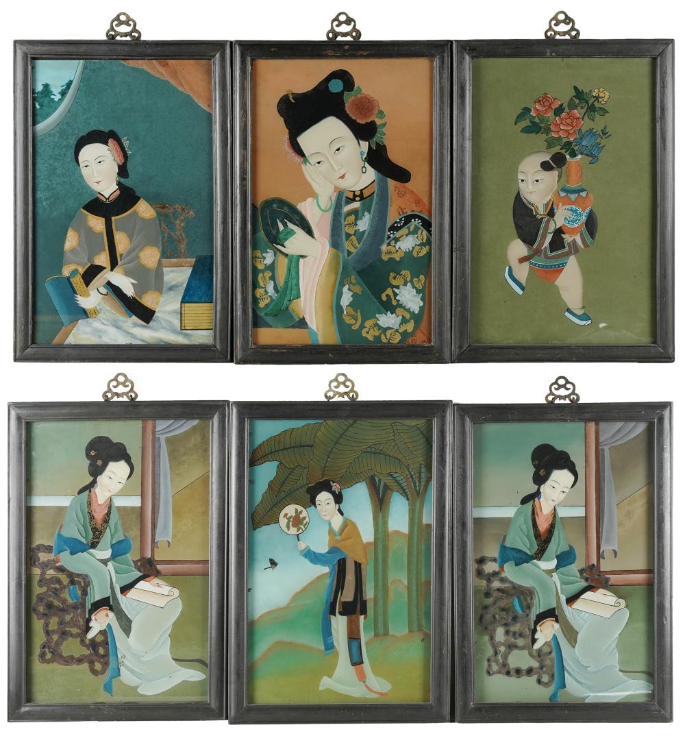 SET OF SIX CHINESE EGLOMISE PORTRAITSeach