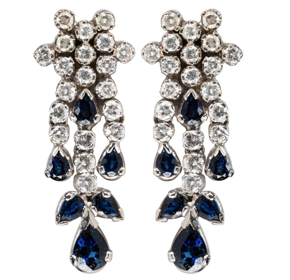 PAIR OF 18 KARAT WHITE GOLD, SAPPHIRE,