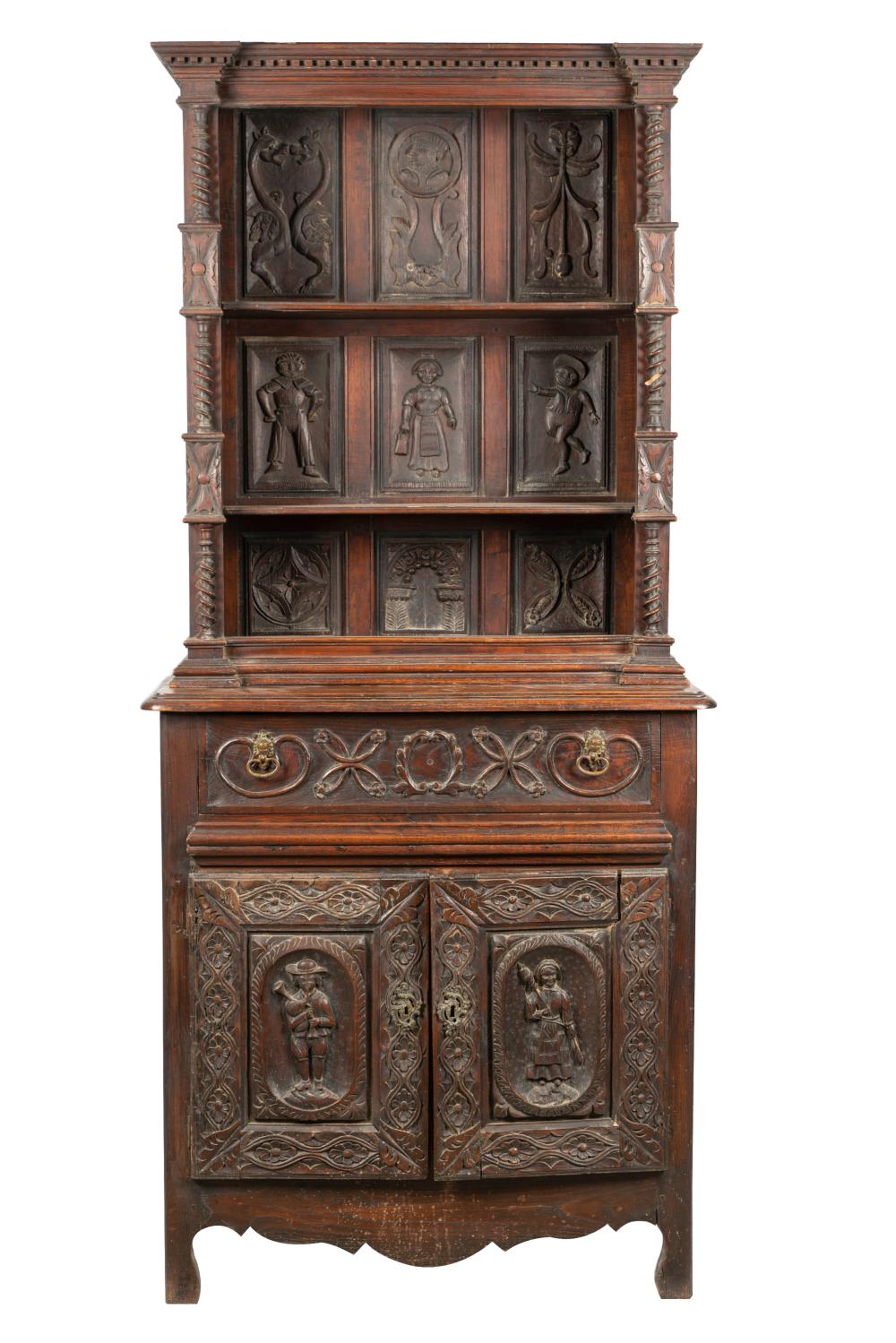 BELGIAN CARVED OAK BOOKCASEin two