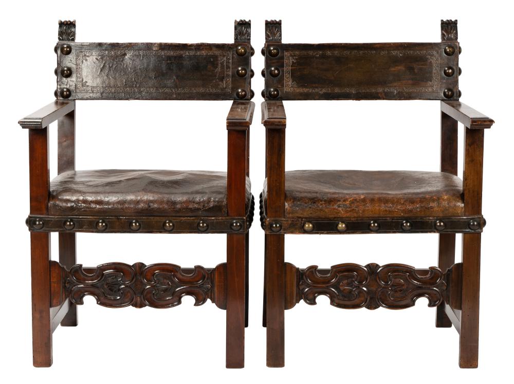 PAIR OF SPANISH REVIVAL HALL CHAIRSsecond