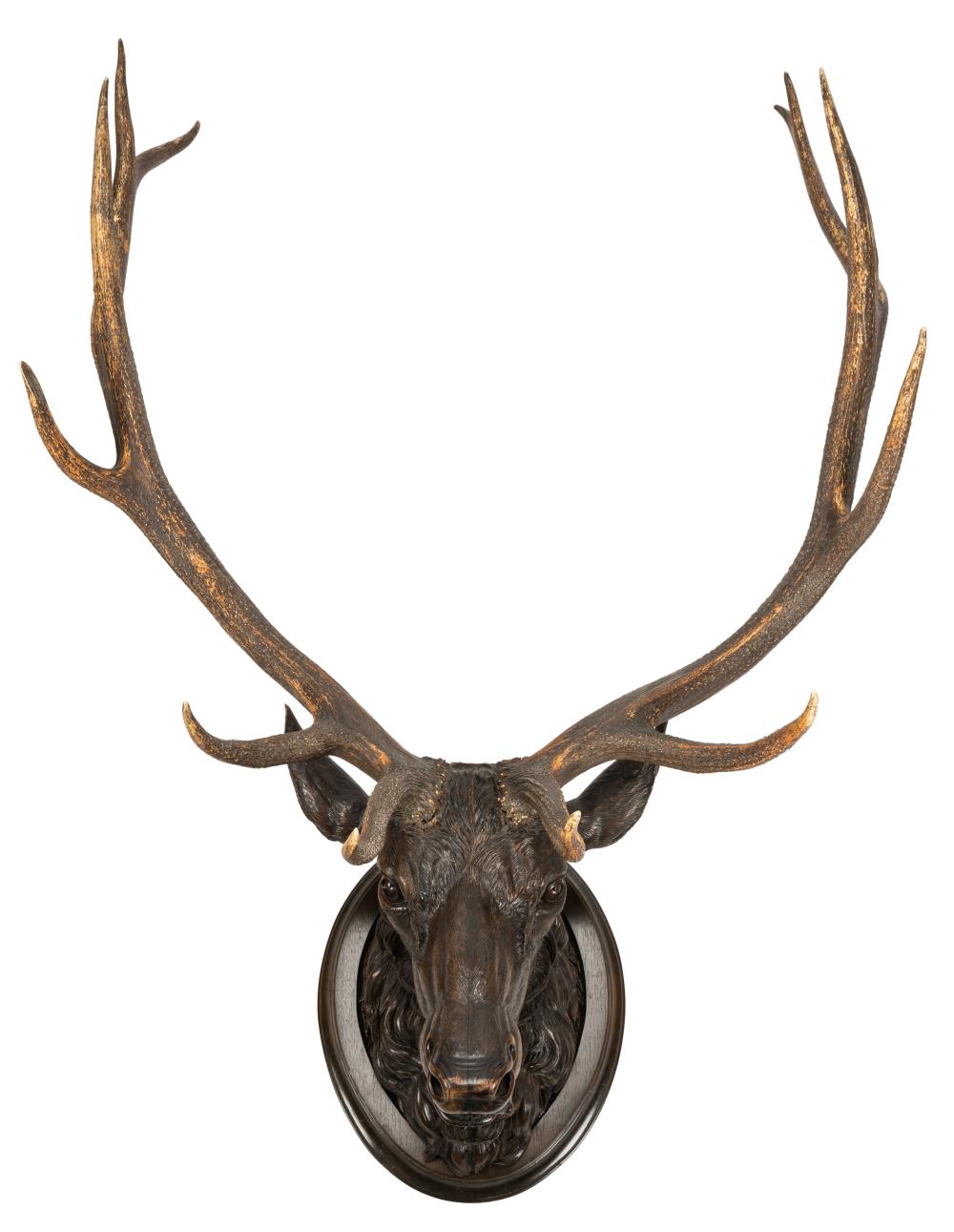 GERMAN CARVED WOOD STAG BUSTwith