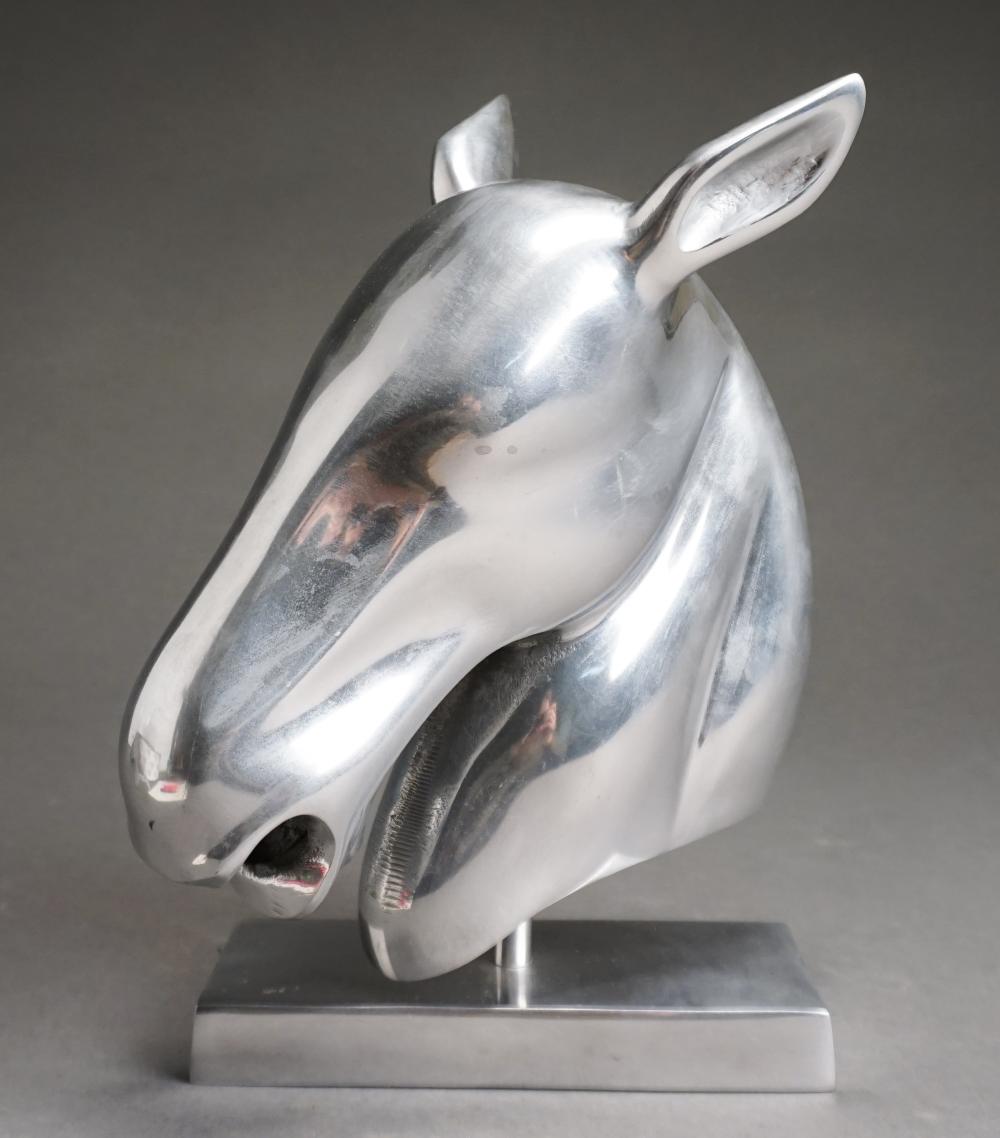 POLISHED METAL BUST OF HORSE ON