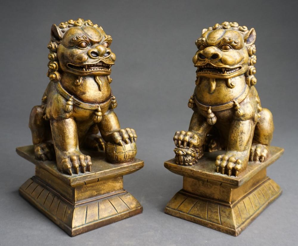 PAIR CHINESE GILTWOOD FOO LIONS,