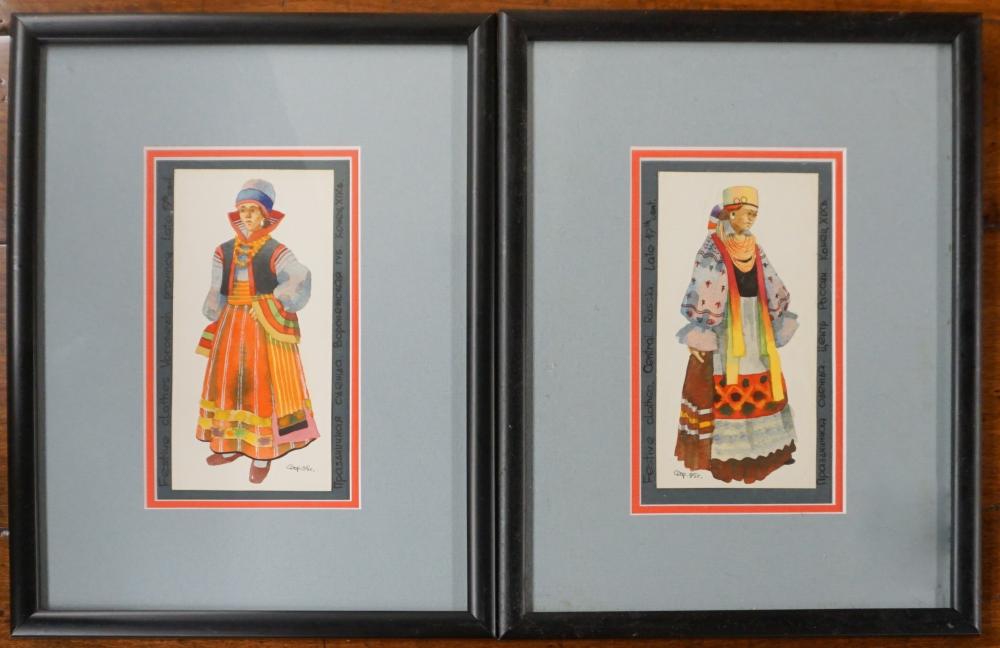 PAIR RUSSIAN WATERCOLORS OF COSTUMED