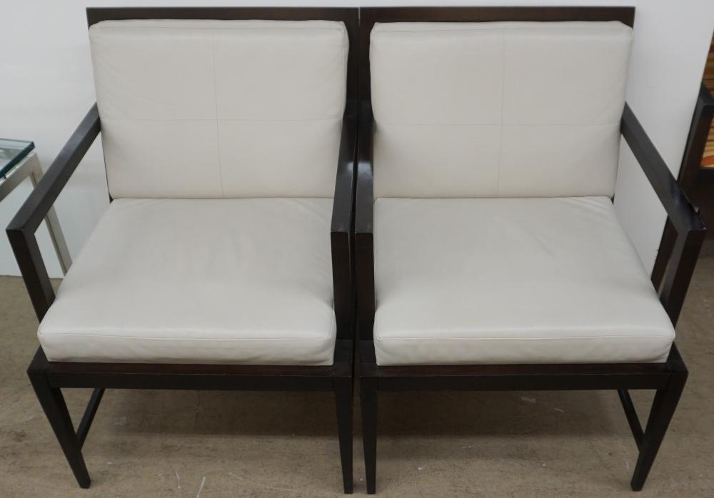 PAIR MODERNIST BEIGE LEATHER UPHOLSTERED 32f776