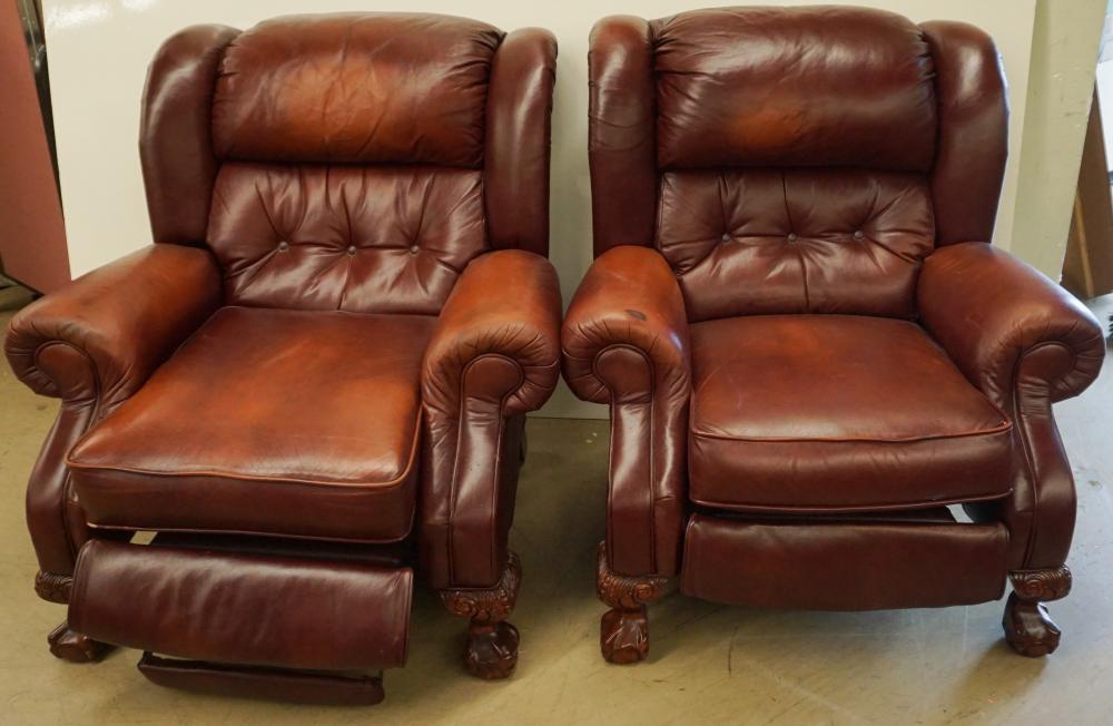 PAIR LANE MAROON LEATHER UPHOLSTERED