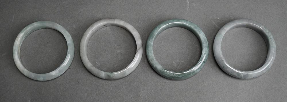 FOUR JADE BANGLE BRACELETS, L APPROX: