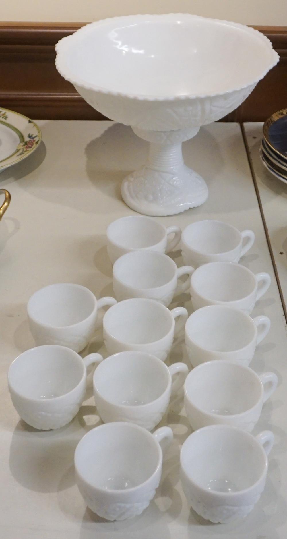 MILK GLASS PEDESTAL PUNCH BOWL