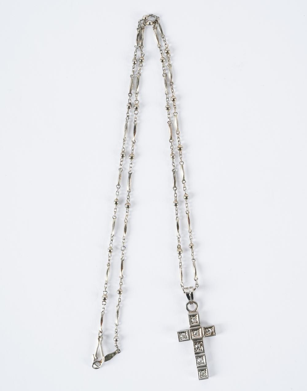 WHITE GOLD & DIAMOND CROSS NECKLACEcomprising