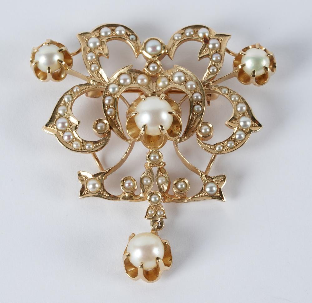 14 KARAT YELLOW GOLD PEARL BROOCHcontaining 32f8cb