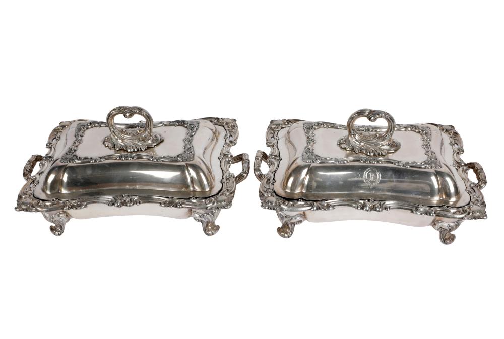 TWO SILVER-PLATE COVERED ENTREESeach