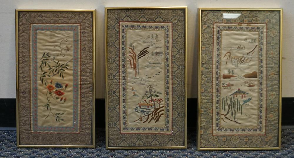 SET OF THREE CHINESE SILK EMBROIDERED