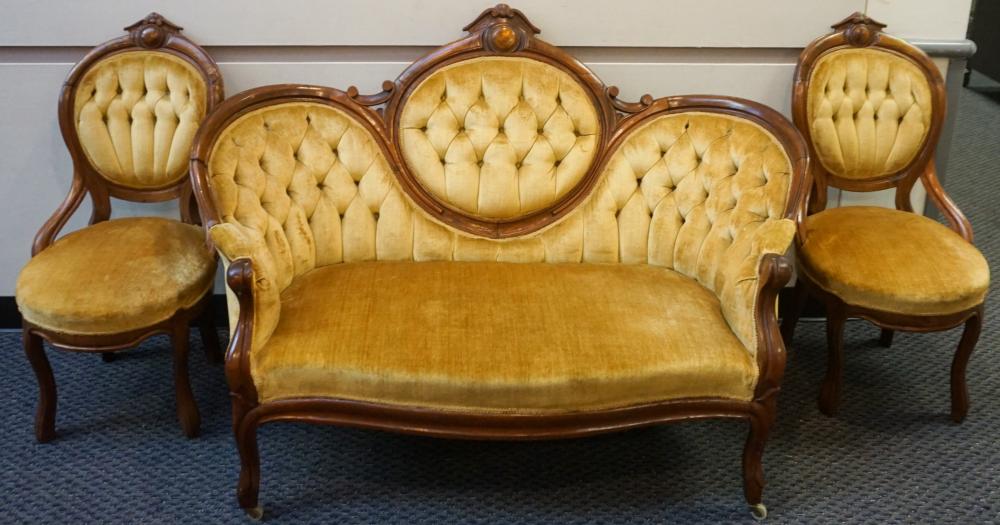 VICTORIAN WALNUT GOLD VELVET UPHOLSTERED